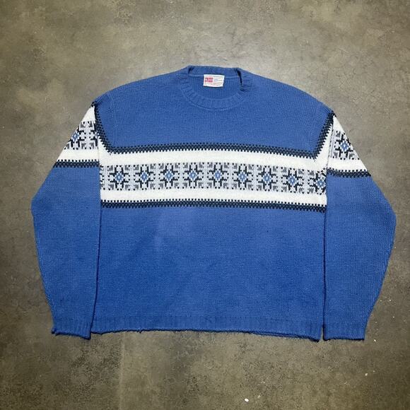 Vintage 60s Revere Blue Acrylic Fair Isle Sweater - Picture 1 of 3
